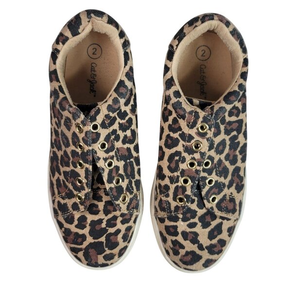 2/$15 Cat & Jack Animal Print Sneakers Brown Size 2 Leopard Cheetah No Laces - Picture 2 of 10